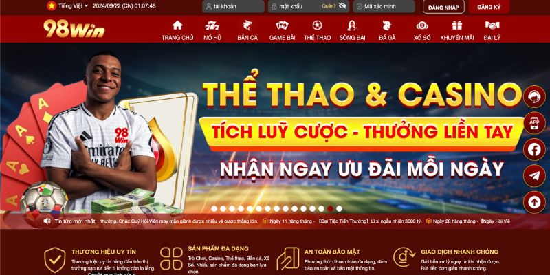 Sảnh thể thao 98win hot nhất châu Á